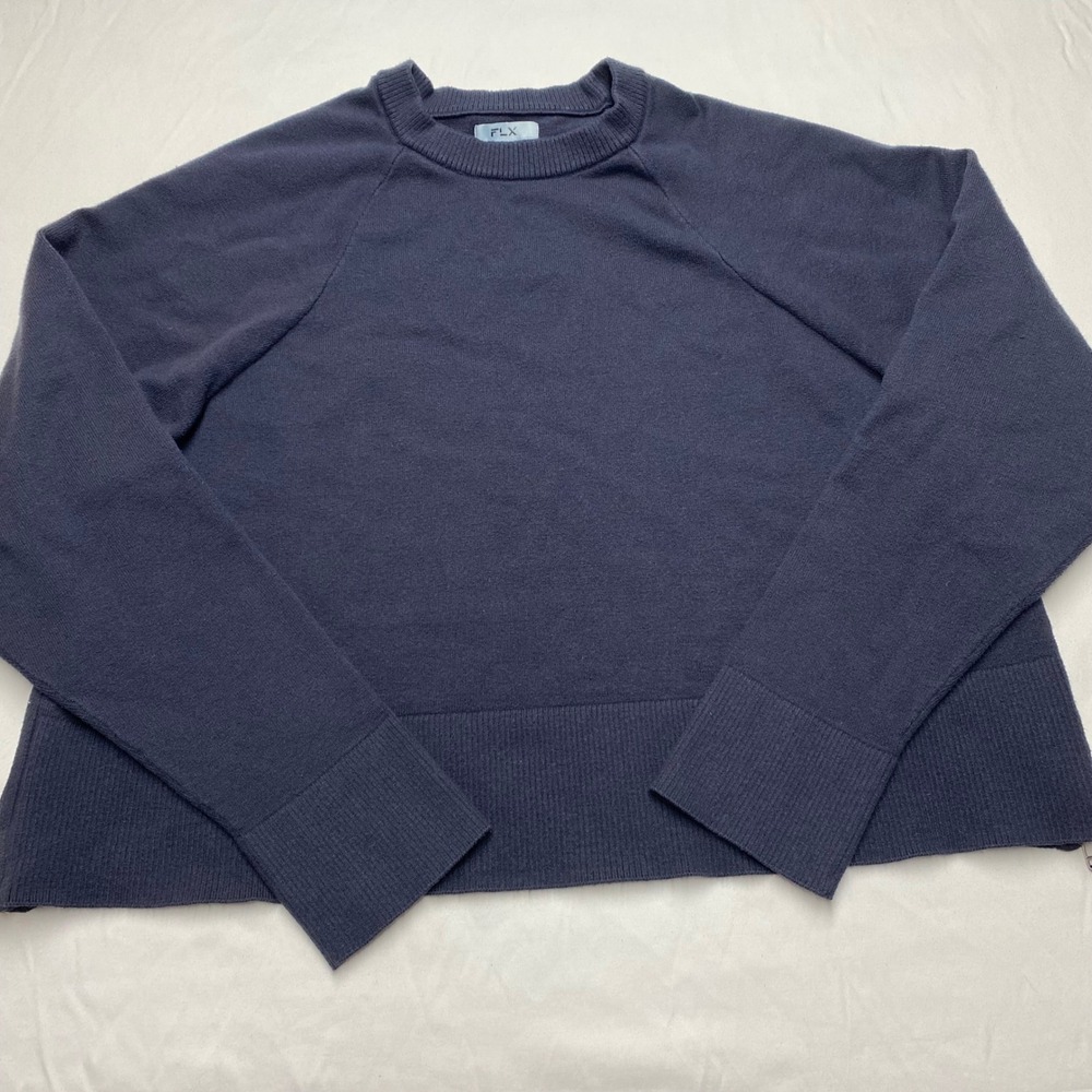 FLX Womens Navy Blue Side Zip Crewneck Raglan Sweater XL Pullover Knit